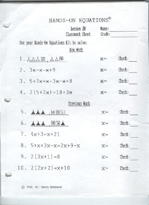 hands on equations lesson 8 worksheet